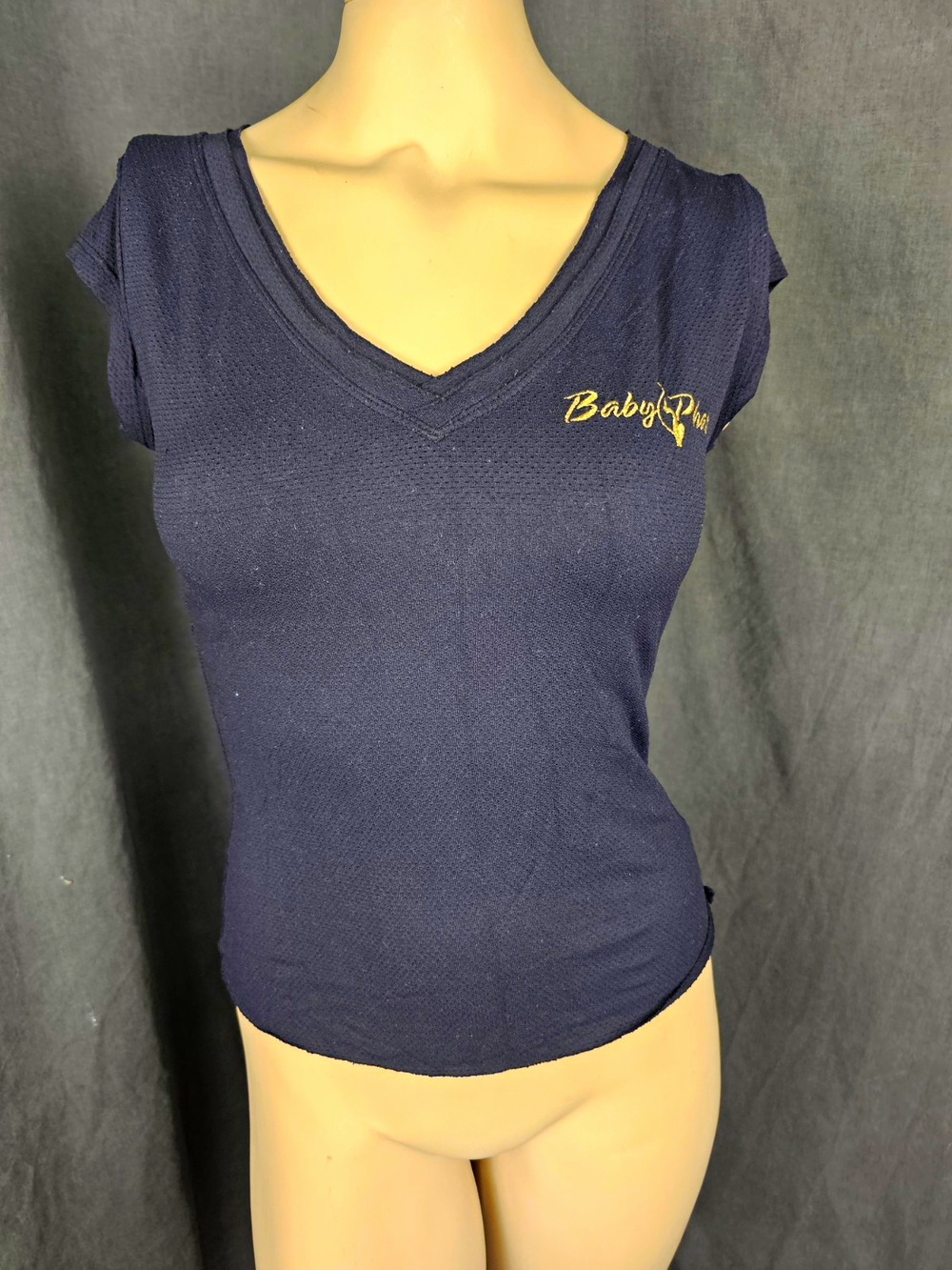 Vintage Baby Phat Black Gold Embroidered Logo V Neck Short Sleeve Shirt Small